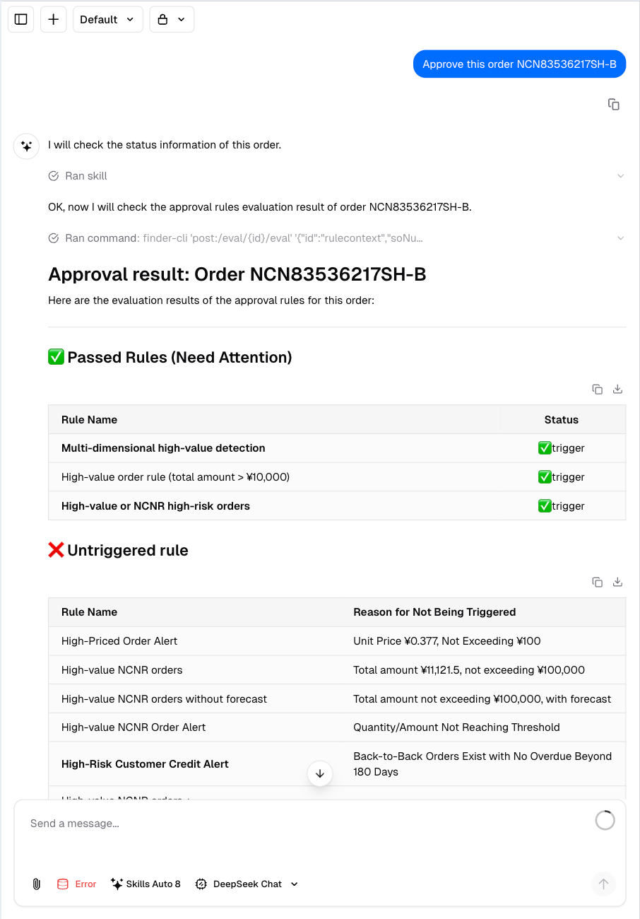 Approval rules evaluation chat